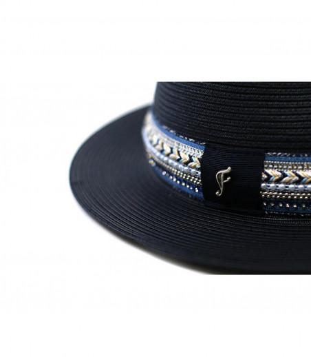 chapeau paille bleu marine